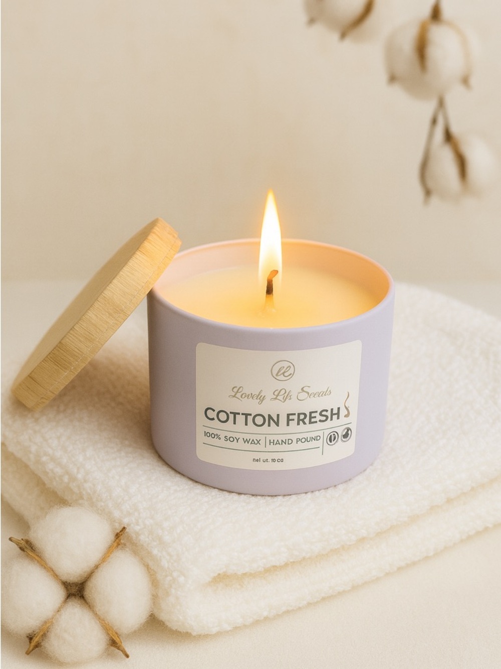 Cotton Fresh Mini 3.5oz Premium Soy Candle Tin, Hand Poured Fresh Laundry Scent.